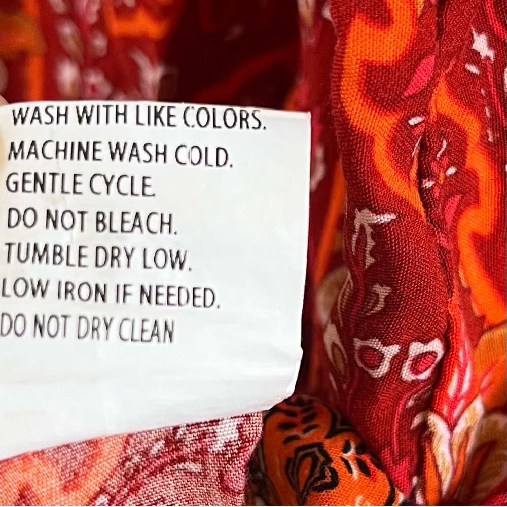 Brown Coco Boho Floral Paisley Faux Wrap Mini Dress 1XL Red Cottagecore Flare - Picture 11 of 11